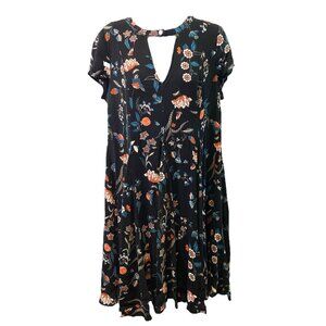 Torrid Womens Dress Black Floral Swing Keyhole Neckline Whimsigoth Boho Sz 0X